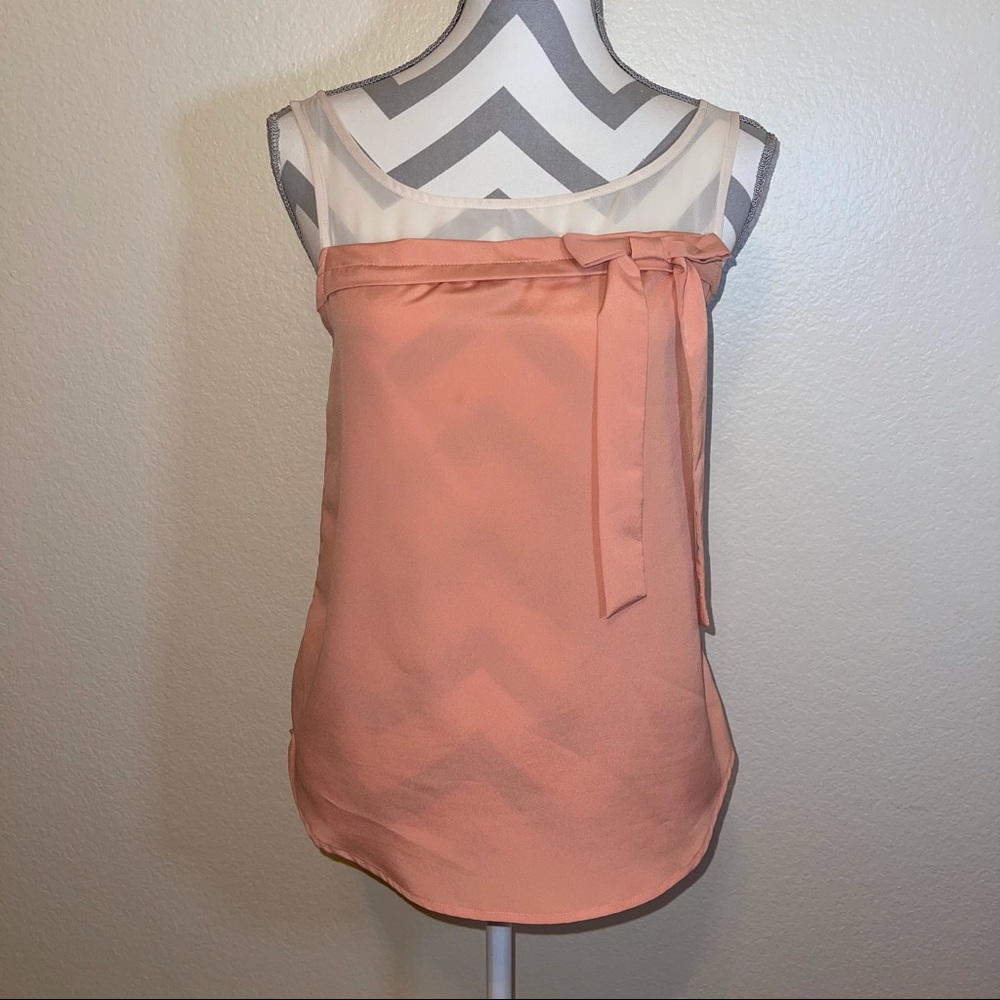 LC Lauren Conrad Peach & Sheer Cream Colorblock Bow Blouse XS